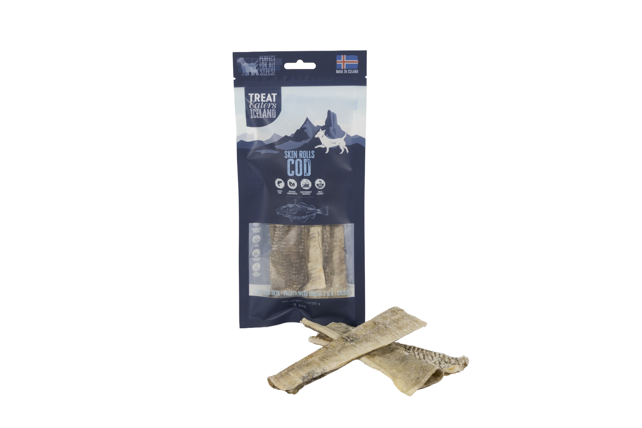 29011_TEICE_codskinrolls_3pack_front_product_hd_transparent Treateaters Iceland Cod Skin Rolls 3-pack - Image 1