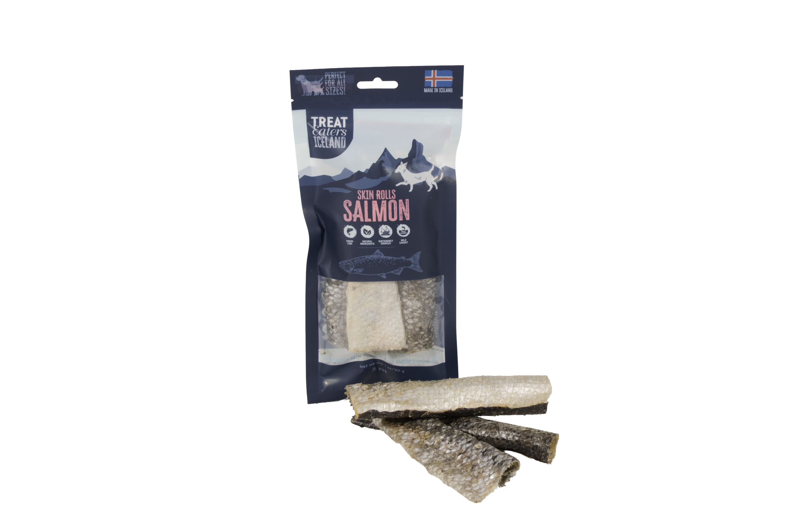 TEICE_29010_salmonskinrolls_front_product_transparent_HD Treateaters Iceland Salmon Skin Rolls 3-pack - Image 1